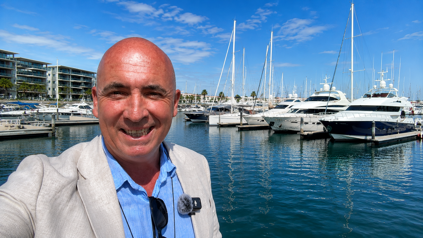 Steve Frankland in a marina